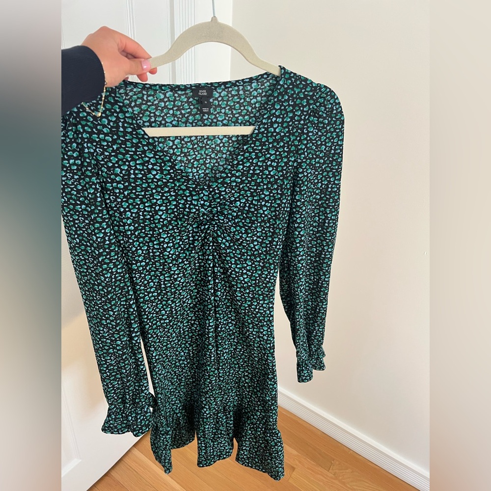 River Island Teal and Black Textured mini dress